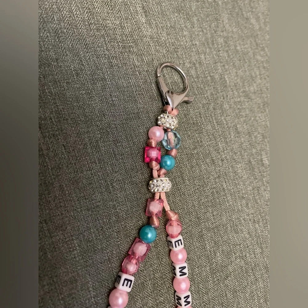 Handmade beaded purse charm with personalized Name key chain